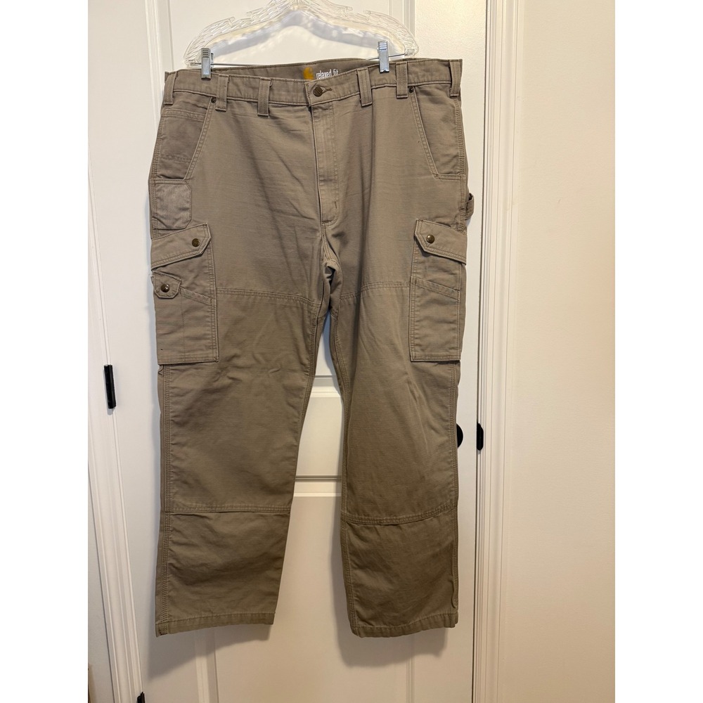 Carhartt Cargo Pants‎ Mens 44x32 Tan Brown Excellent Ripstop Workwear